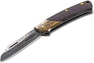 Benchmade 319-201 Proper Gold Class, 2.82" Damasteel, Mokume Bolster, Burgundy/Black Linen Micarta Handle Knife
