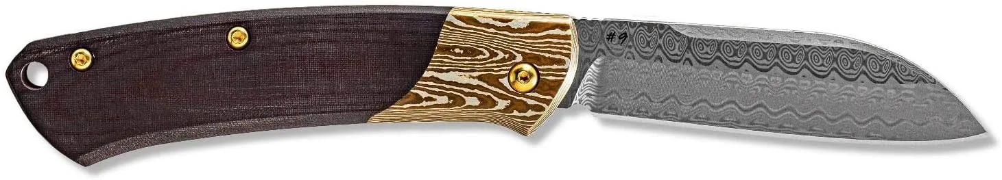 Benchmade 319-201 Proper Gold Class, 2.82" Damasteel, Mokume Bolster, Burgundy/Black Linen Micarta Handle Knife