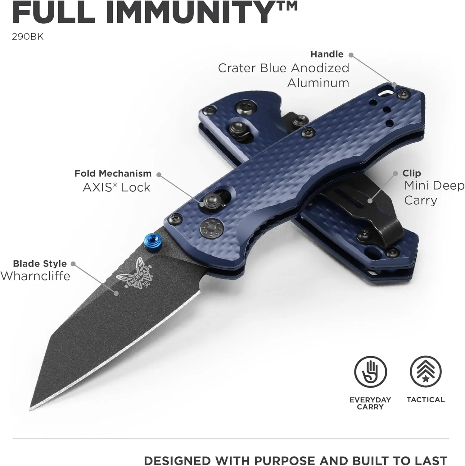 Benchmade - Full Immunity 290 Tactical Knife with Crater Blue Aluminum Handle (290BK)