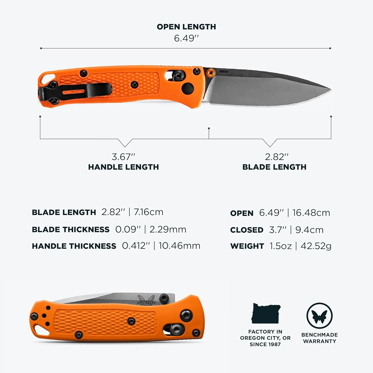 Benchmade - Mini Bugout 533 Folding Knife with Orange Grivory Handle (533)