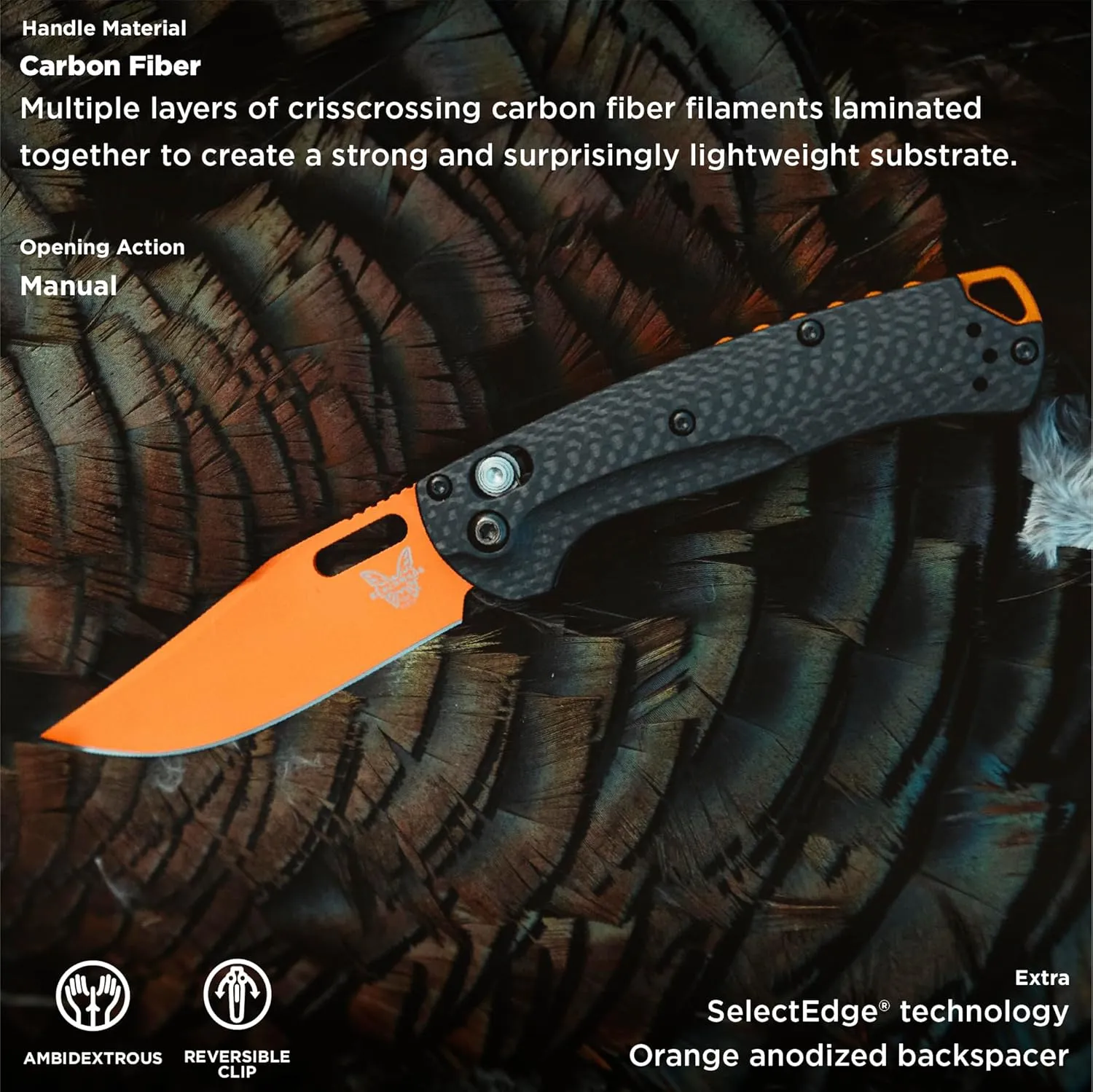 Benchmade - Mini Taggedout Folding Knife with Carbon Fiber Handle (15533OR-01)