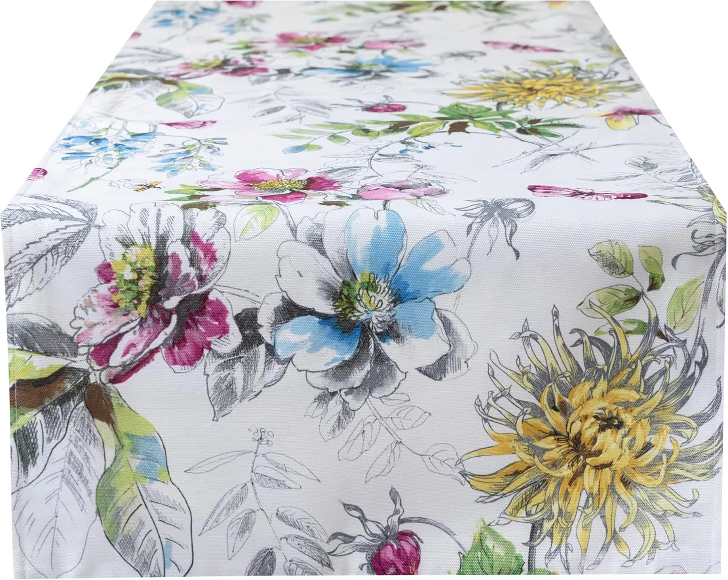 Benson Mills Indoor Outdoor Spillproof Heavyweight Fabric Home Décor Table Runner; Table Décor for Spring, Summer, Parties, Wedding Showers and Baby Showers (Blooming Floral, 16" x 108" Table Runners)