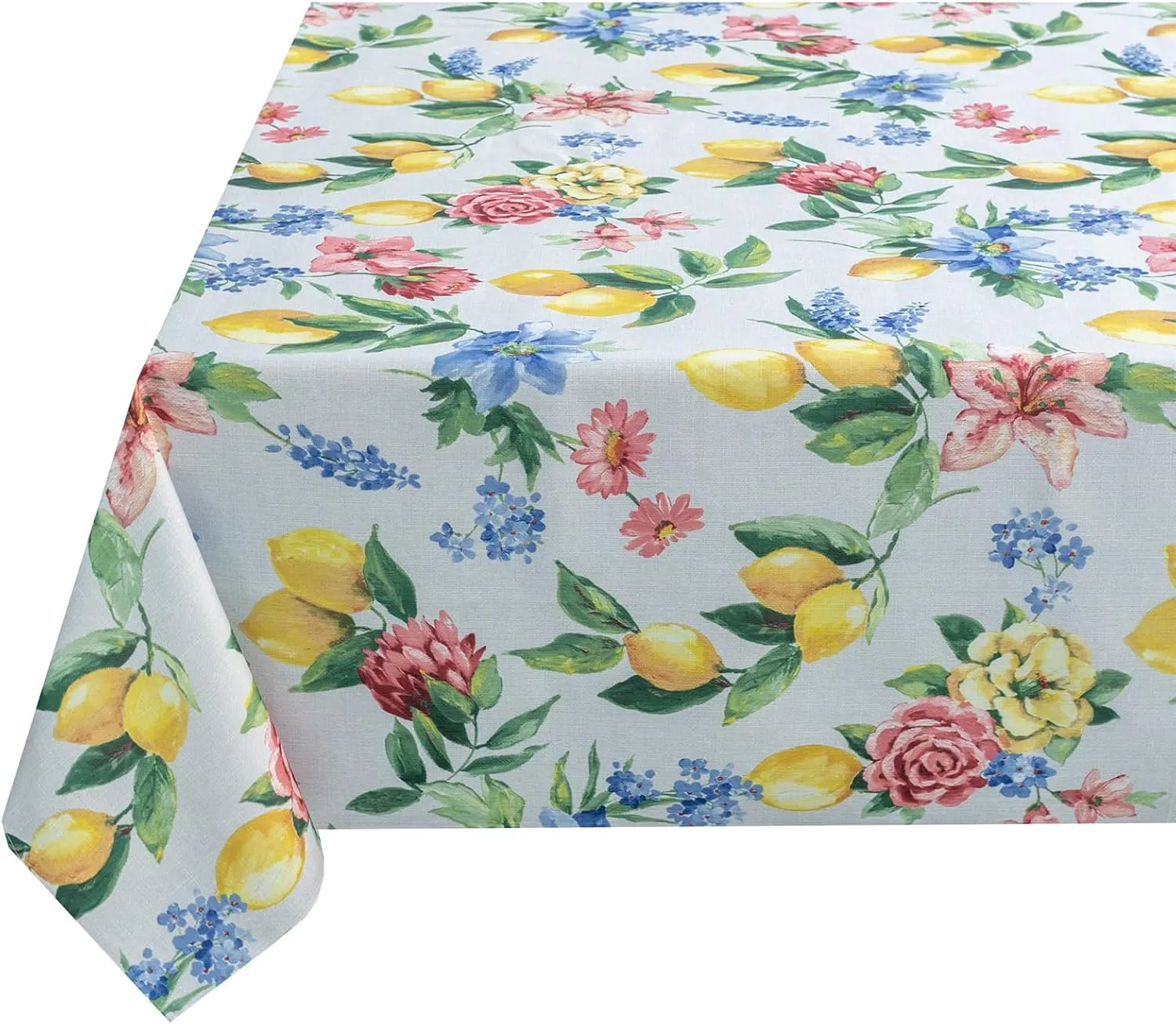 Benson Mills Spillproof Spring/Summer Durable Heavyweight Fabric Indoor Outdoor Tablecloth, Washable Table Cloth for Rectangle Tables, Picnic/Patio Table Covers (60" x 104" Rectangular, Lemon Bouquet)