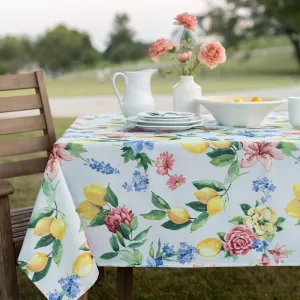 Benson Mills Spillproof Spring/Summer Durable Heavyweight Fabric Indoor Outdoor Tablecloth, Washable Table Cloth for Rectangle Tables, Picnic/Patio Table Covers (60" x 104" Rectangular, Lemon Bouquet)