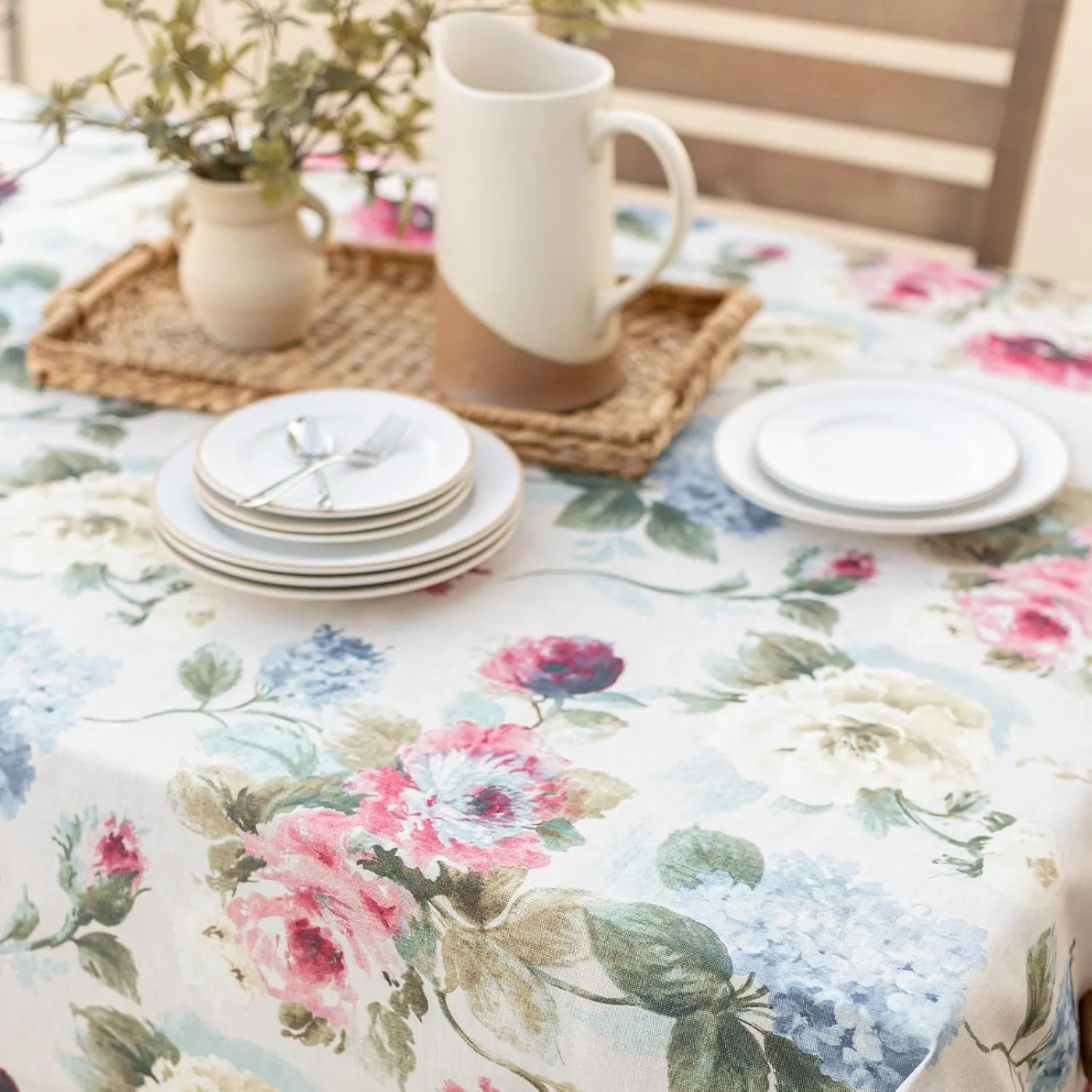 Benson Mills Spillproof Spring/Summer Durable Heavyweight Fabric Indoor Outdoor Tablecloth, Washable Table Cloth for Rectangle Tables, Picnic/Patio Table Covers (60" x 104" Rectangular, Pamona)