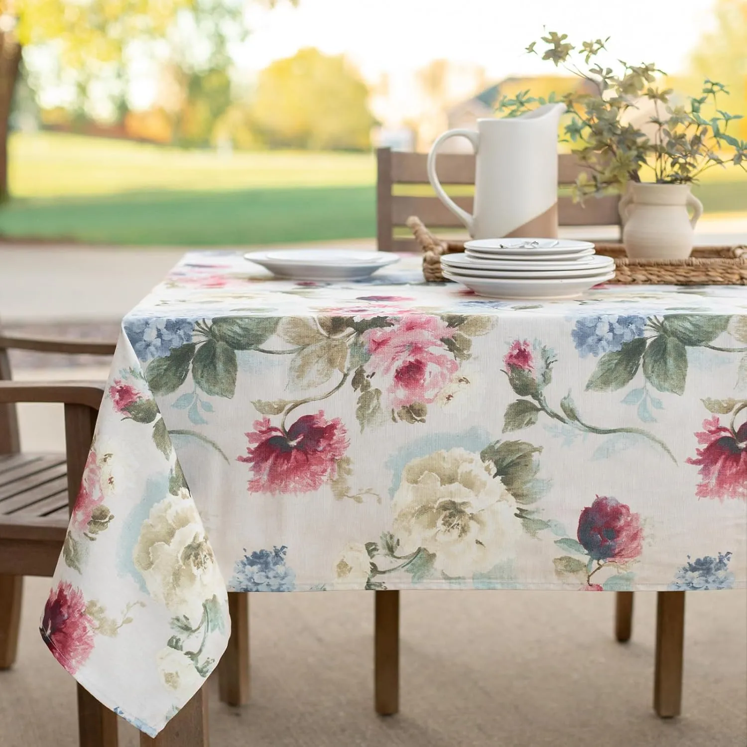 Benson Mills Spillproof Spring/Summer Durable Heavyweight Fabric Indoor Outdoor Tablecloth, Washable Table Cloth for Rectangle Tables, Picnic/Patio Table Covers (60" x 104" Rectangular, Pamona)