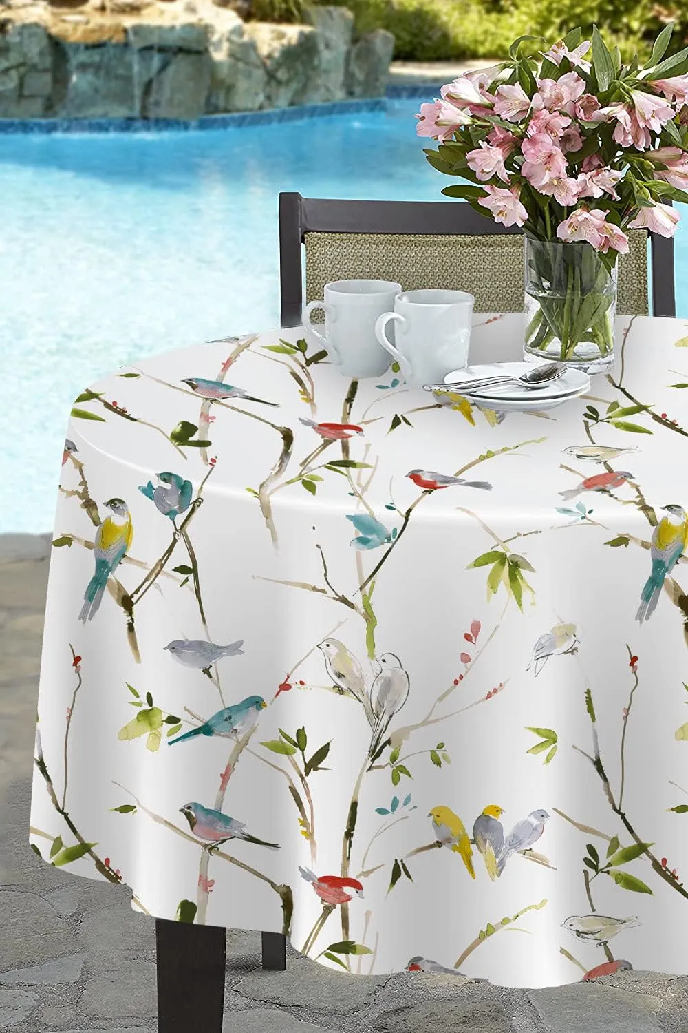 Benson Mills Spillproof Spring/Summer Durable Heavyweight Fabric Indoor Outdoor Tablecloth, Washable Table Cloth for Round Tables, Picnic/Patio Table Covers (70" Round, Menagerie)