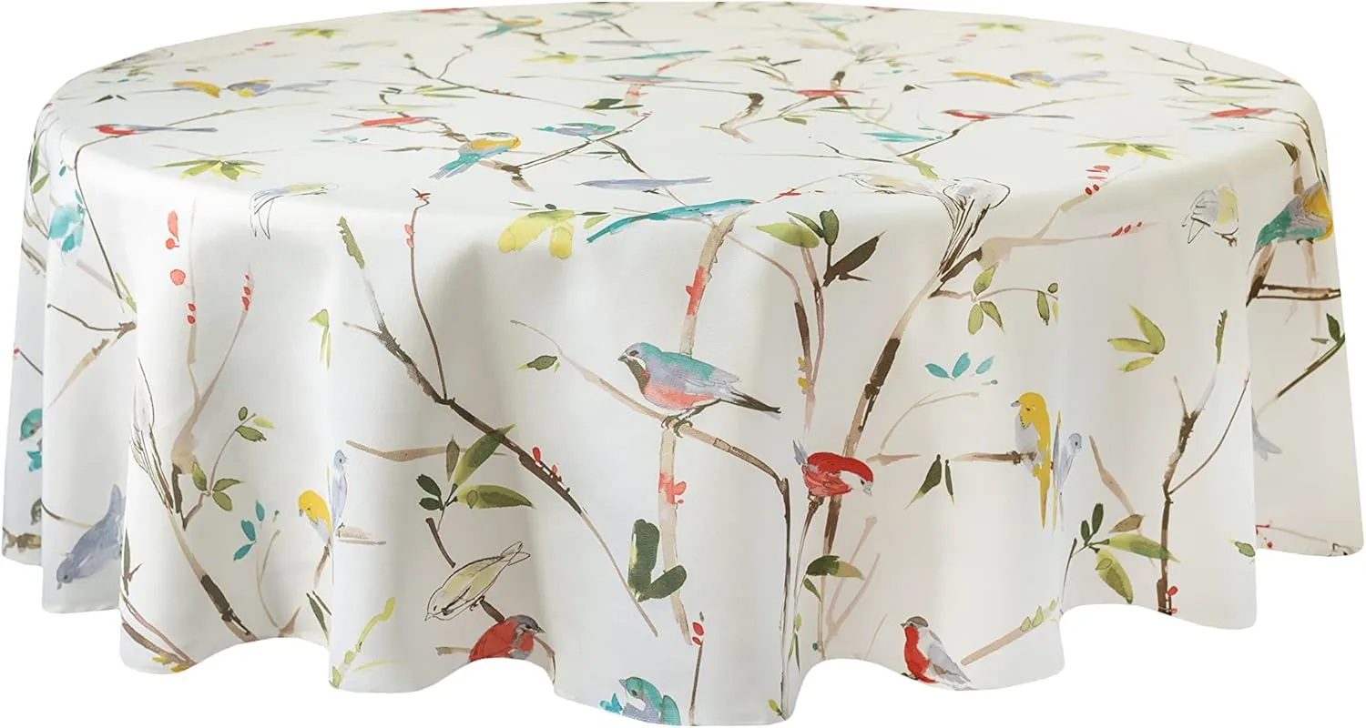 Benson Mills Spillproof Spring/Summer Durable Heavyweight Fabric Indoor Outdoor Tablecloth, Washable Table Cloth for Round Tables, Picnic/Patio Table Covers (70" Round, Menagerie)