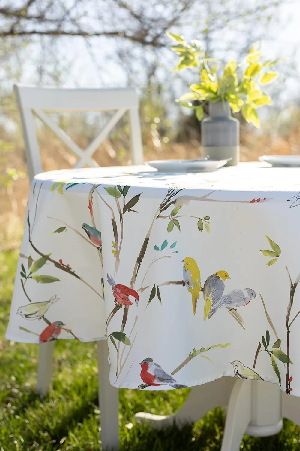 Benson Mills Spillproof Spring/Summer Durable Heavyweight Fabric Indoor Outdoor Tablecloth, Washable Table Cloth for Round Tables, Picnic/Patio Table Covers (70" Round, Menagerie)