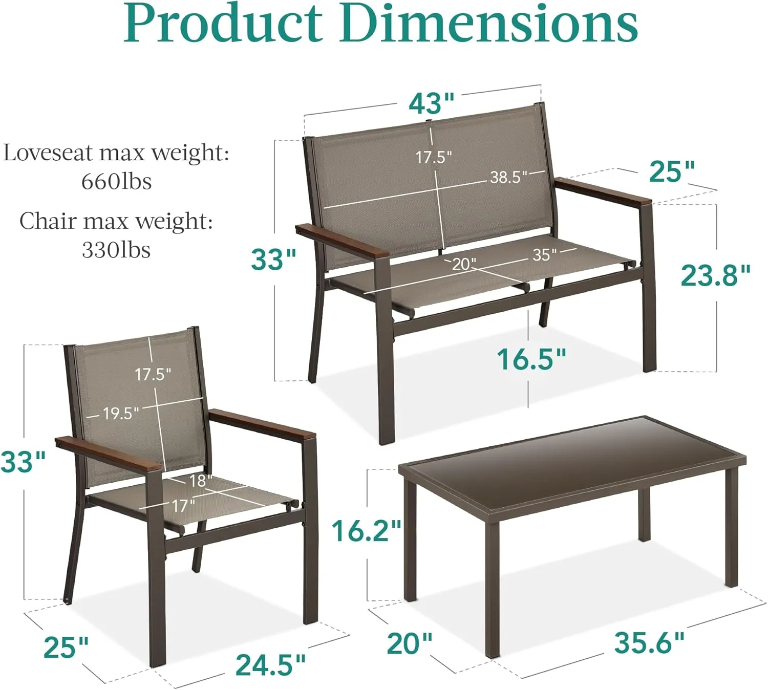 Best Choice Products 4-Piece Outdoor Textilene Patio Conversation Set, Backyard Furniture w/Loveseat, Coffee Table, Steel Frame - Brown/Brown