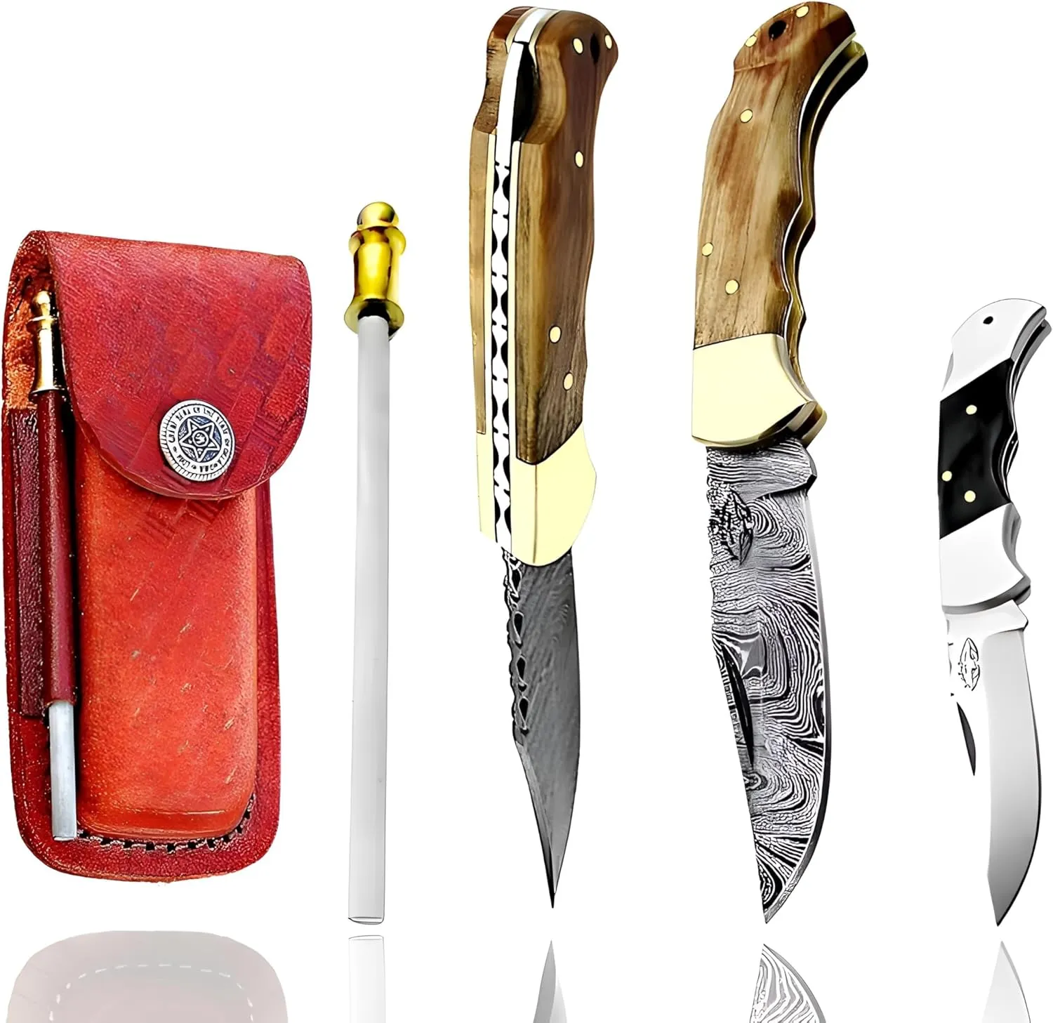 Best.Buy.Damascus1 Ultimate Folding knife Olive Wood Pocket Knife Compact, Damascus Knife - Ideal for Outdoor, Survival, Camping & Everyday Use Knife Set