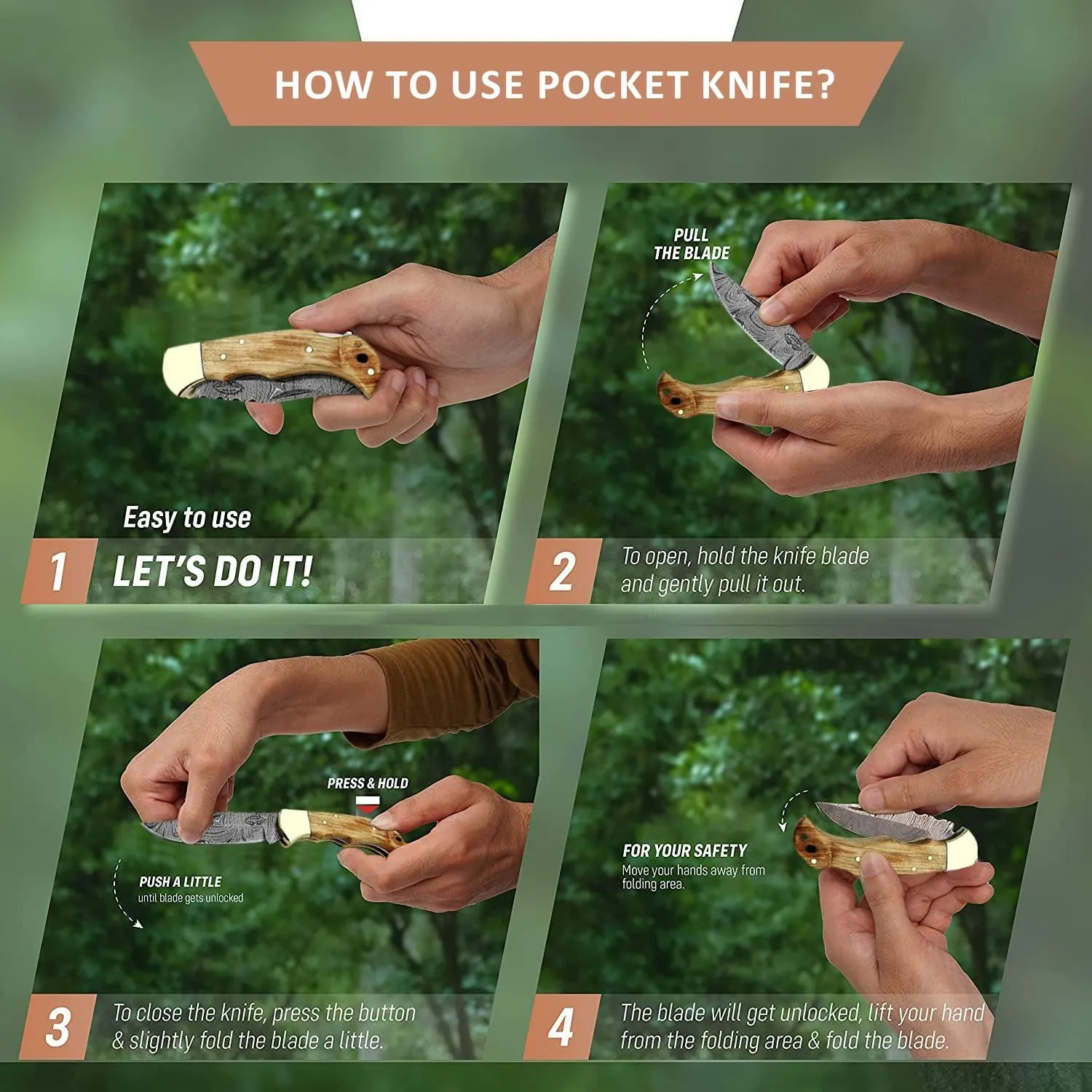 Best.Buy.Damascus1 Ultimate Folding knife Olive Wood Pocket Knife Compact, Damascus Knife - Ideal for Outdoor, Survival, Camping & Everyday Use Knife Set