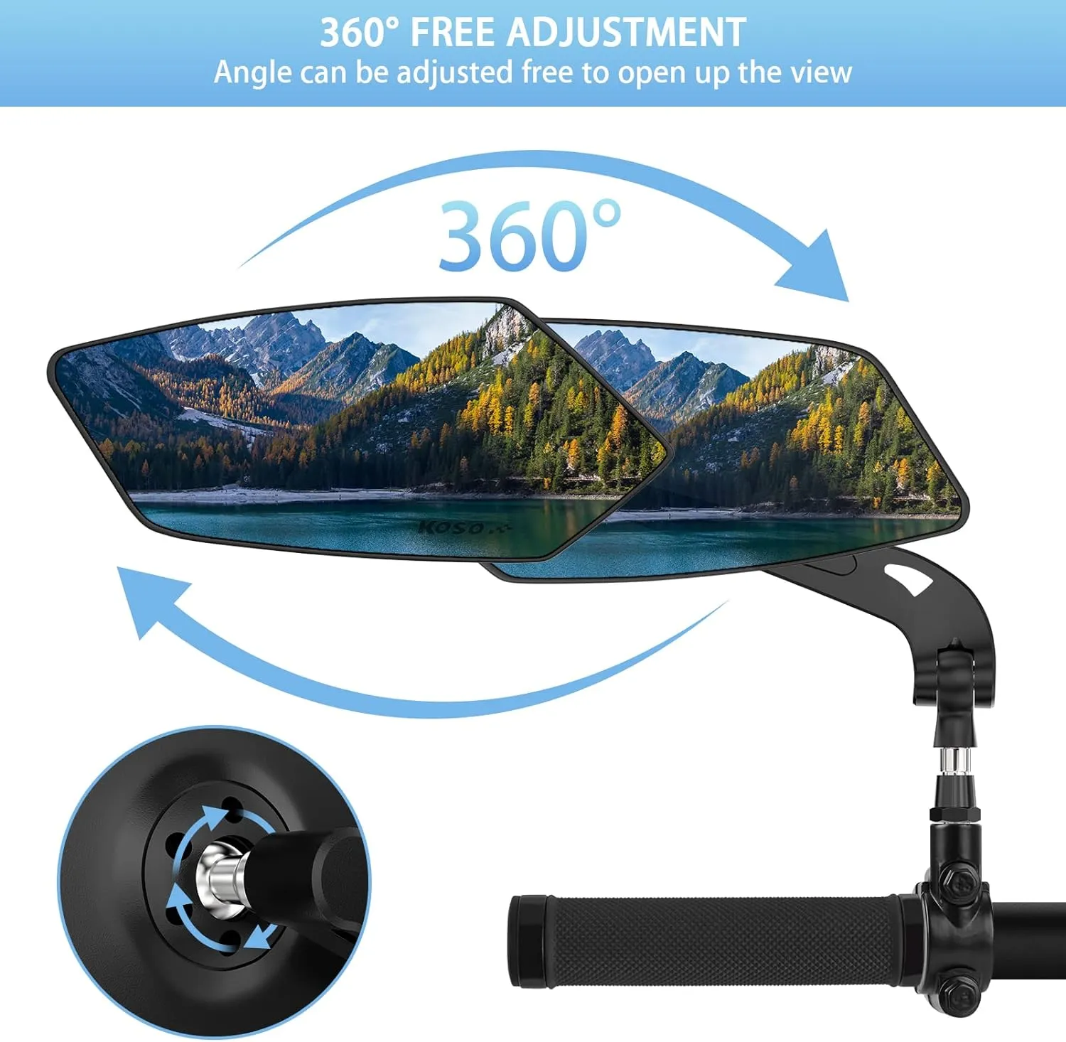 Bike Mirror | 360° Rotatable & Foldable | Blu-ray Scratch Resistant Glass Lens | Ebike Accessories, Bike Mirror Handlebar Mount, Bicycle Mirrors