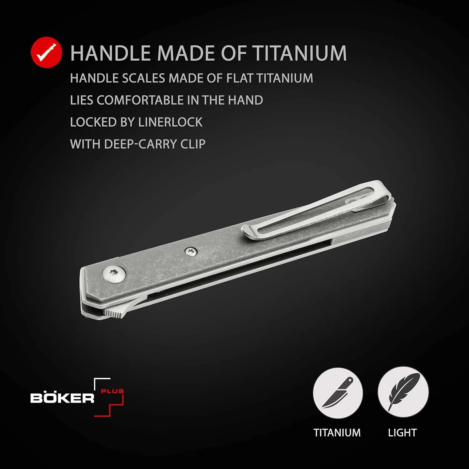 Böker Plus Kwaiken Air Mini Titan - flipper pocket knife with titanium handle scales - folding knife with VG-10 blade - small knife with clip