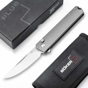 BÖKER PLUS® Kwaiken Push Button Flipper Knife - extremely sharp EDC knife with flipper blade - ball bearing pocket knife with titanium handle - tactical EDC knife with clip