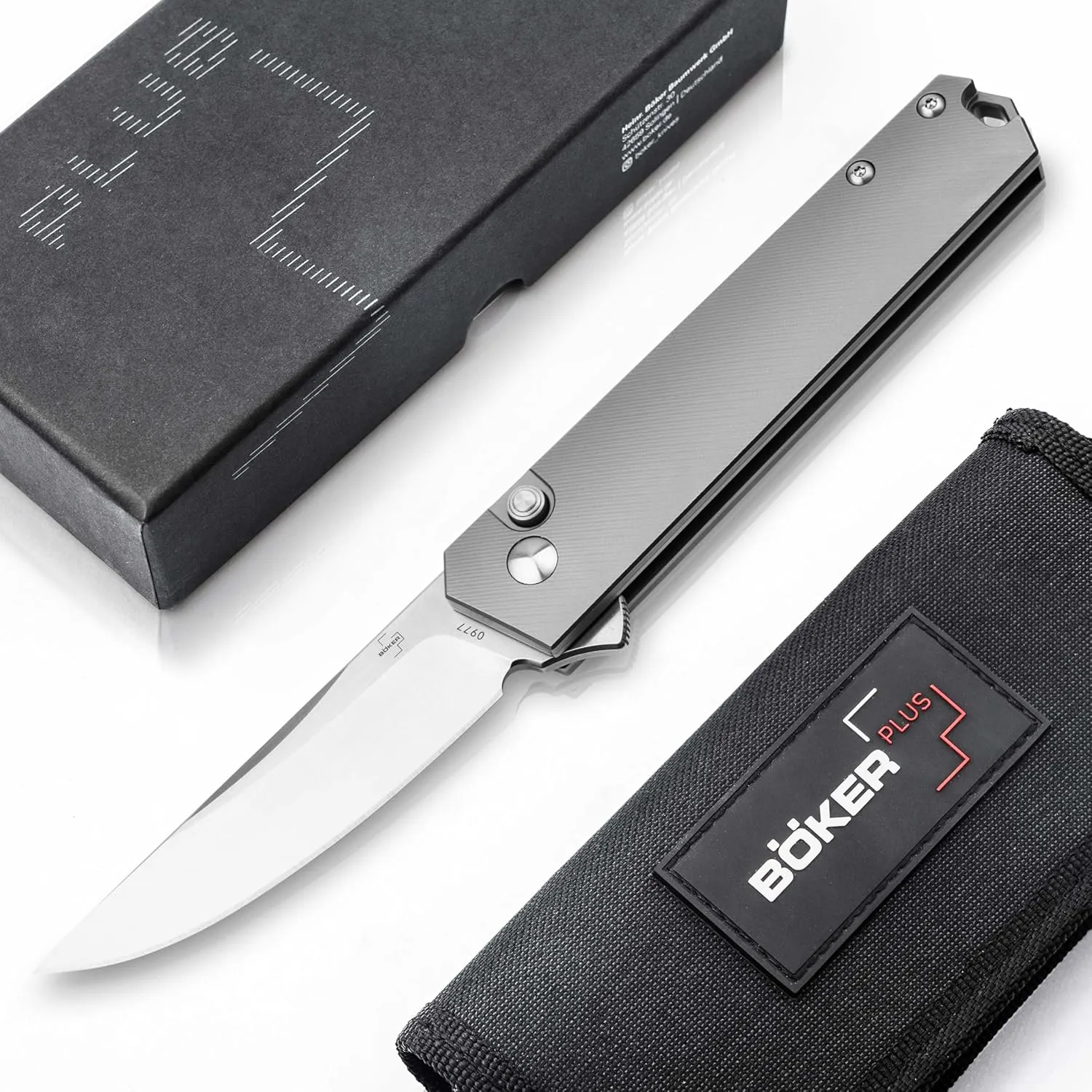 BÖKER PLUS® Kwaiken Push Button Flipper Knife - extremely sharp EDC knife with flipper blade - ball bearing pocket knife with titanium handle - tactical EDC knife with clip