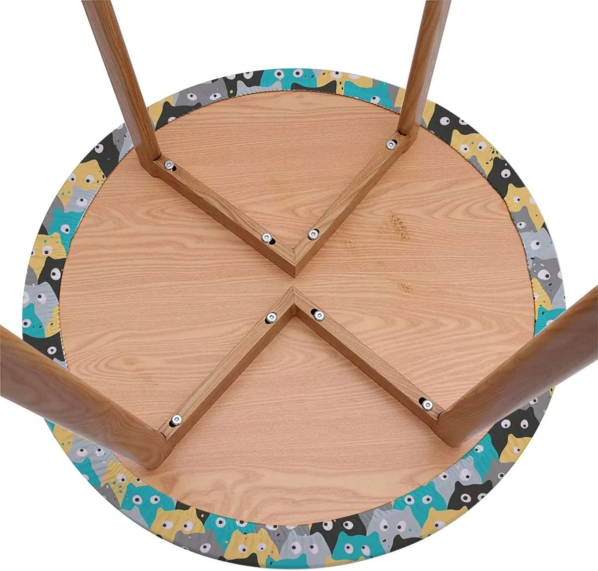 Black Blue Round Table Cloth with Elastic Edged Colourful Cartoon Animal Childhood Washable Waterproof Table Cover Tabletop Decoration Abstract Fits up 45"-50" Diameter Tables