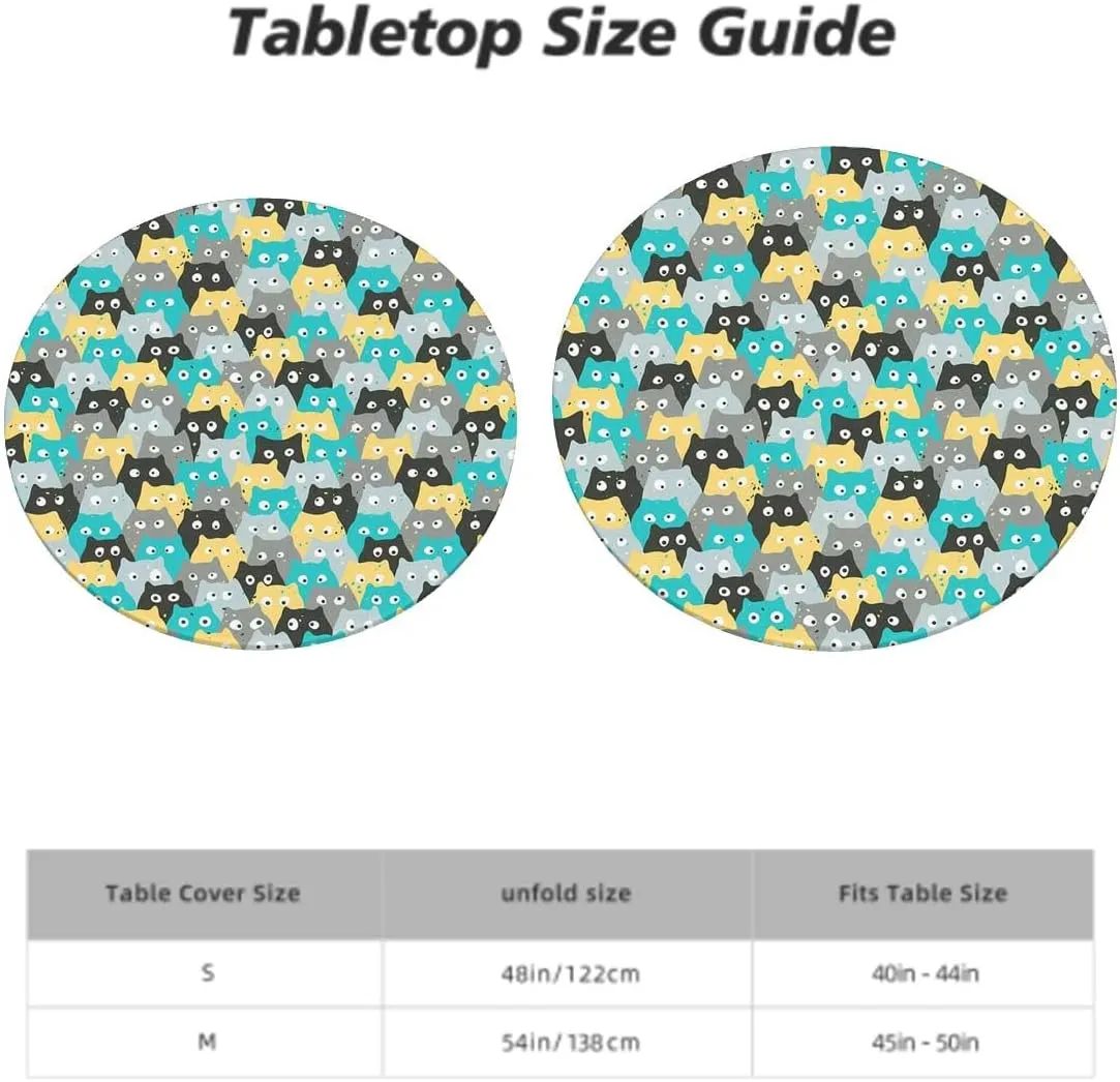 Black Blue Round Table Cloth with Elastic Edged Colourful Cartoon Animal Childhood Washable Waterproof Table Cover Tabletop Decoration Abstract Fits up 45"-50" Diameter Tables