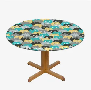 Black Blue Round Table Cloth with Elastic Edged Colourful Cartoon Animal Childhood Washable Waterproof Table Cover Tabletop Decoration Abstract Fits up 45"-50" Diameter Tables