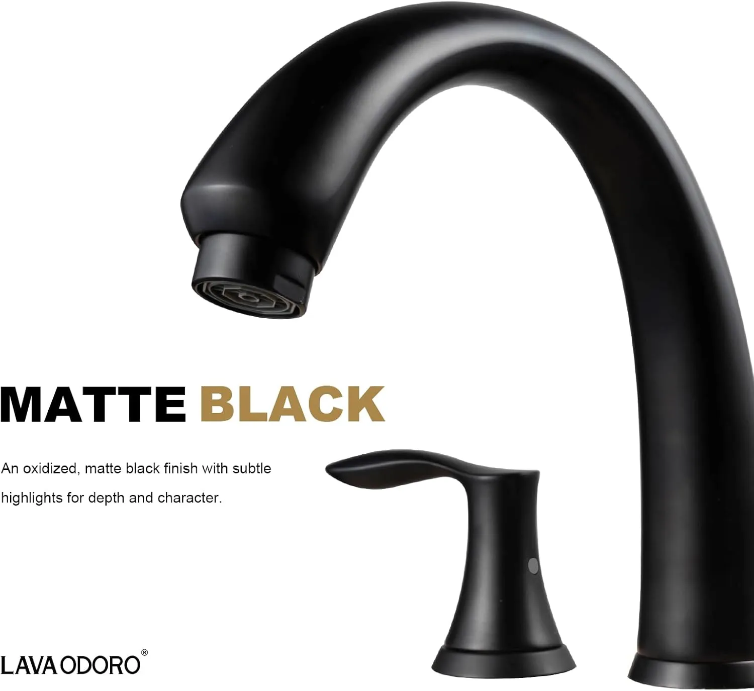 Black Roman Tub Faucet with Valve, Lava Odoro 8 inch Widespread Bathtub Faucet with Valve, High Flow 2 Handle Deck Mount Tub Faucet, Solid Brass 3 Hole Bath Tub Filler TF405-MB