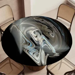 Black Waves Tablecloth -Fitted with Elastic Marble Pattern Abstract Elastic Edge Waterproof Table Cover Table Cloth for Round Table Fit for 40"-43" Diameter Table Acrylic Texture