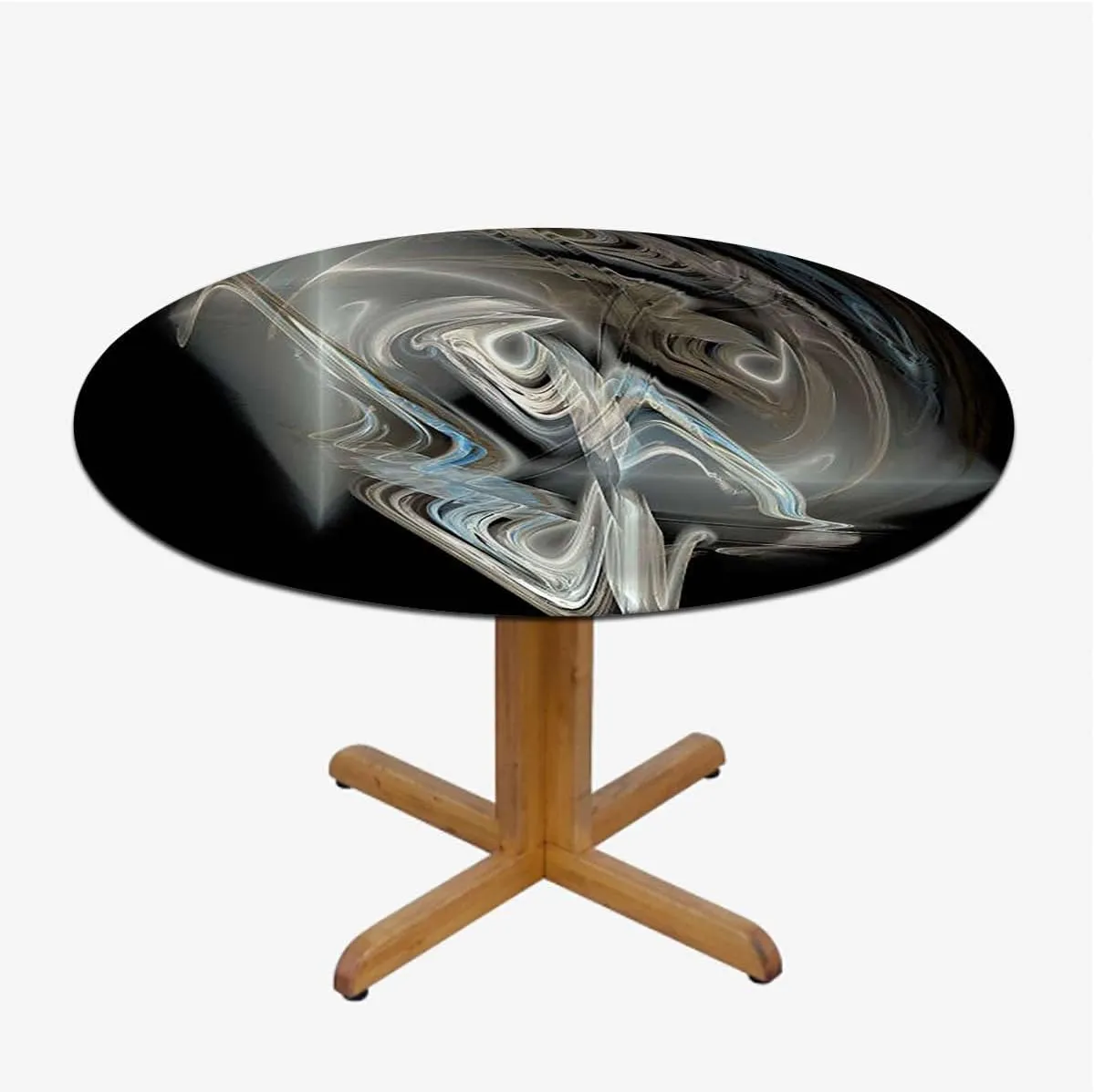 Black Waves Tablecloth -Fitted with Elastic Marble Pattern Abstract Elastic Edge Waterproof Table Cover Table Cloth for Round Table Fit for 40"-43" Diameter Table Acrylic Texture