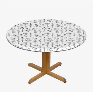Black White Fitted Tablecloth for Round Table Flowers Summer Garden Elastic Edged Table Cover, Round Tables Tablecloth Table Cloth Fit for 40"-43" Diameter Table Nature Decor