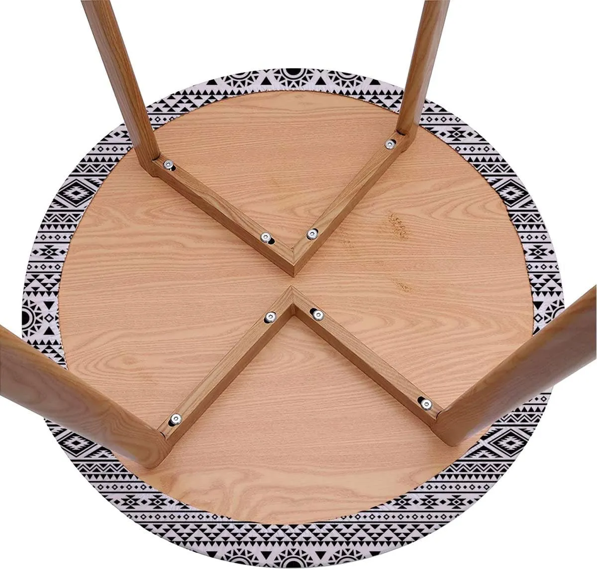 Black White Round Tablecloth with Elastic Edge Old Bohemian Print Abstract Geometric Soft-Touch Fitted Table Cloth, Waterproof Oil-Proof Table Cover Striped Fit for 40"-43" Table