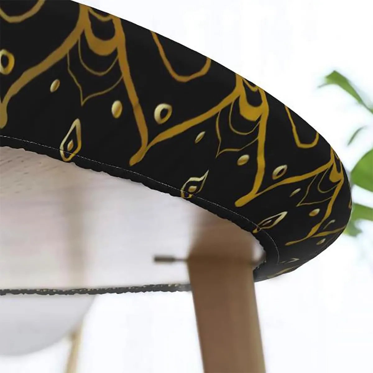 Black White Round Tablecloth with Elastic Edge Old Bohemian Print Abstract Geometric Soft-Touch Fitted Table Cloth, Waterproof Oil-Proof Table Cover Striped Fit for 40"-43" Table