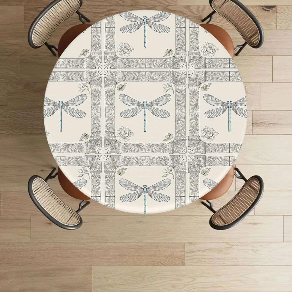 Black Yellow Tablecloth Overlay for Round Watercolor Exotic Flying Art HDrawn Royal Elastic Edge Waterproof Table Cover Table Cloth for Round Table Animal Fits up 40"-44" Diameter Tables