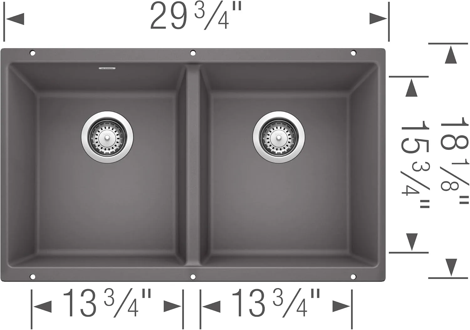 BLANCO 519050 Equal Cinder Precis Silgranit 50/50 Double Bowl Undermount Kitchen Sink