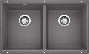 BLANCO 519050 Equal Cinder Precis Silgranit 50/50 Double Bowl Undermount Kitchen Sink