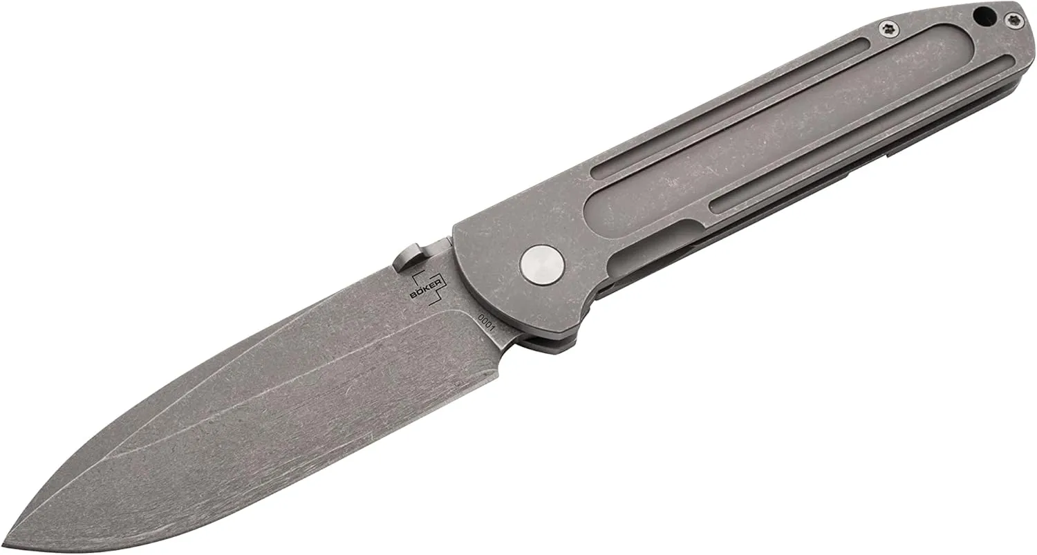 BOKER PLUS EVADE Folding EDC Pocket Knife Designed by Serge Panchenko, Framelock, Stonewashed Blade, Milled Handles
