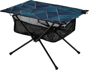 Bolaz Outdoor Folding Portable Picnic Camping Table-Geometric Blue and Rose Gold,Storage Mesh for Camping Gear Accessories, Hiking, Mountaineering, Outdoor Travel