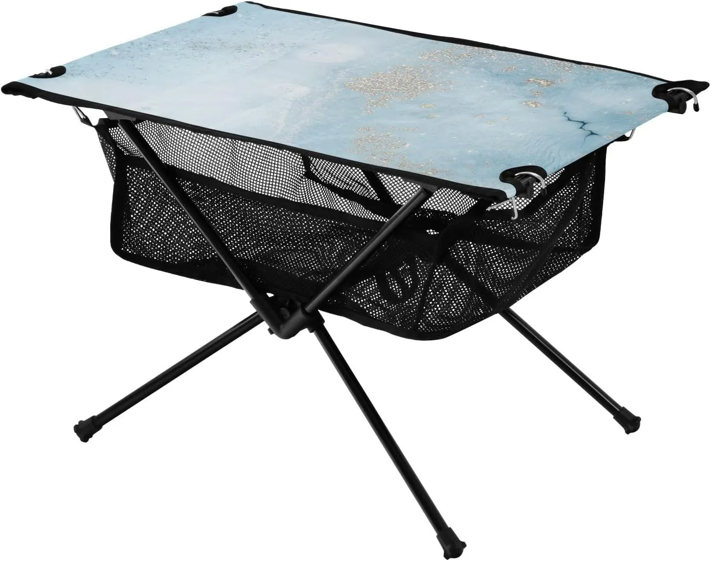 Bolaz Outdoor Folding Portable Picnic Camping Table-Light Blue Marble Modern,Storage Mesh for Camping Gear Accessories, Hiking, Mountaineering, Outdoor Travel