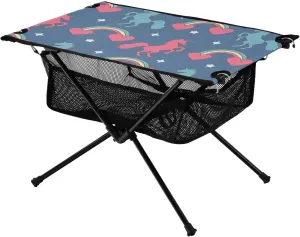 Bolaz Outdoor Folding Portable Picnic Camping Table-Rainbow and Unicorn Pattern,Storage Mesh for Camping Gear Accessories, Hiking, Mountaineering, Outdoor Travel