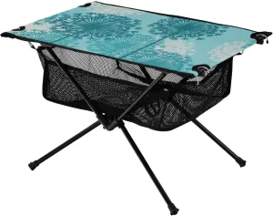 Bolaz Outdoor Folding Portable Picnic Camping Table-Teal Blue White Dandelion,Storage Mesh for Camping Gear Accessories, Hiking, Mountaineering, Outdoor Travel