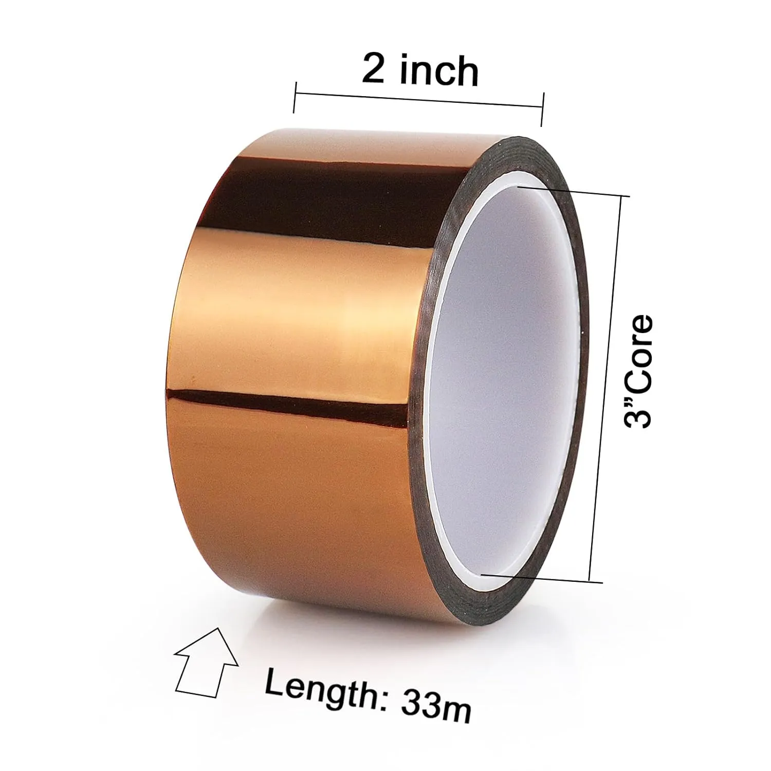 BOMEI PACK Polyimide Tape, 1 Pack High-Temperature Resistant Tape 2inch x 33m(108ft), No Residue Heat-Resistant Tape for Electric Task, 3D Printing, Soldering, Sublimation, Masking