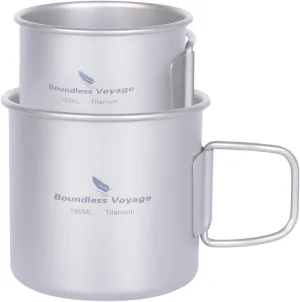 Boundless Voyage Titanium Camping Cup Mug Open Fire Ultralight Camping Picnic Water Wine Coffee Cup 120ml and 180ml Teacups without Lid Ti3053D