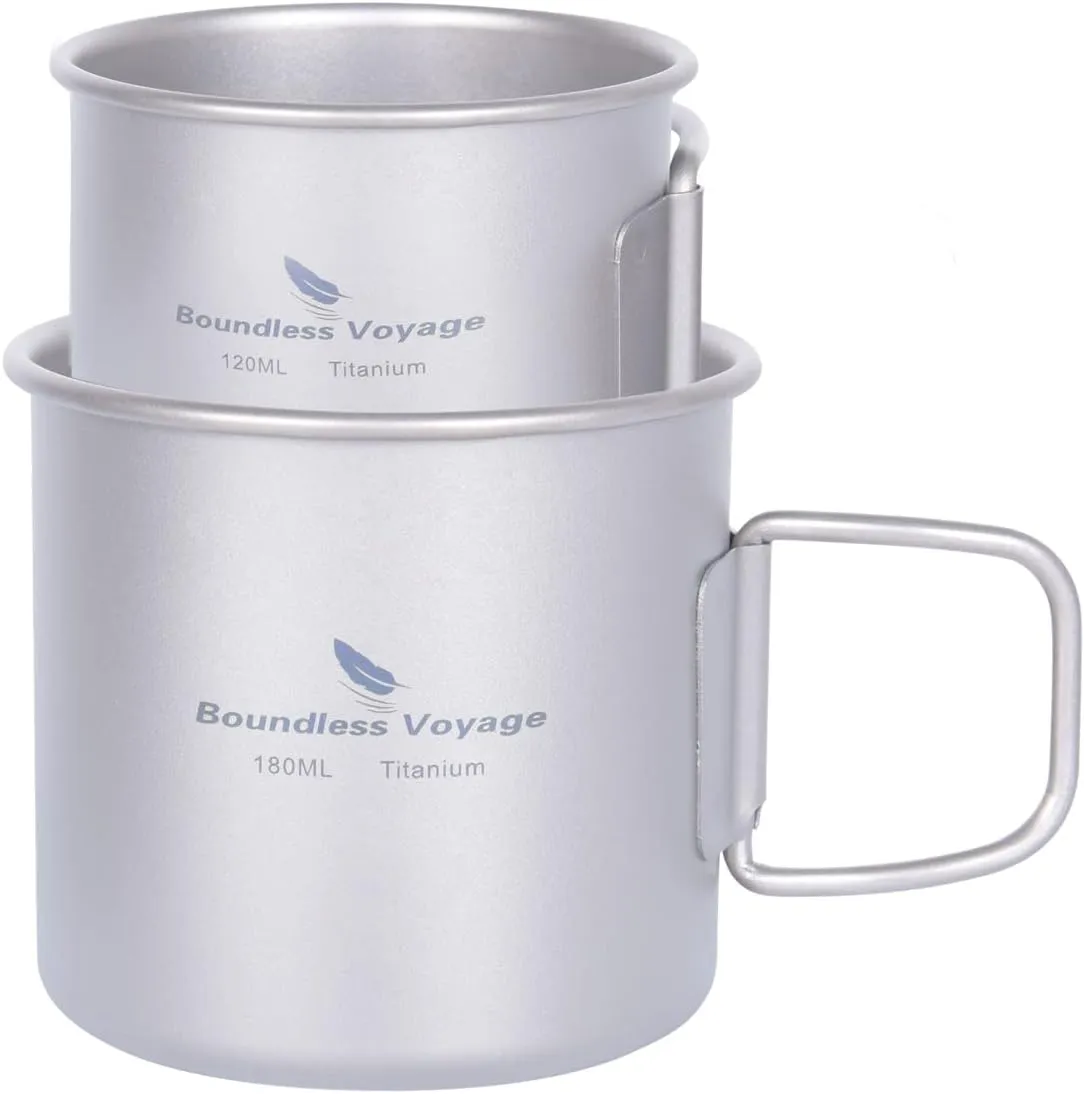 Boundless Voyage Titanium Camping Cup Mug Open Fire Ultralight Camping Picnic Water Wine Coffee Cup 120ml and 180ml Teacups without Lid Ti3053D
