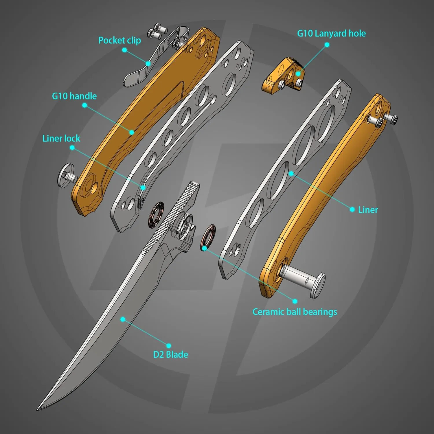 Bowie Pocket Knife, EDC Knife, Folding Knife with 3.4'' D2 Steel Blade, Hunting Knife with G10 Scales for Camping, Survival - Suitable for Men & Women-G059YW