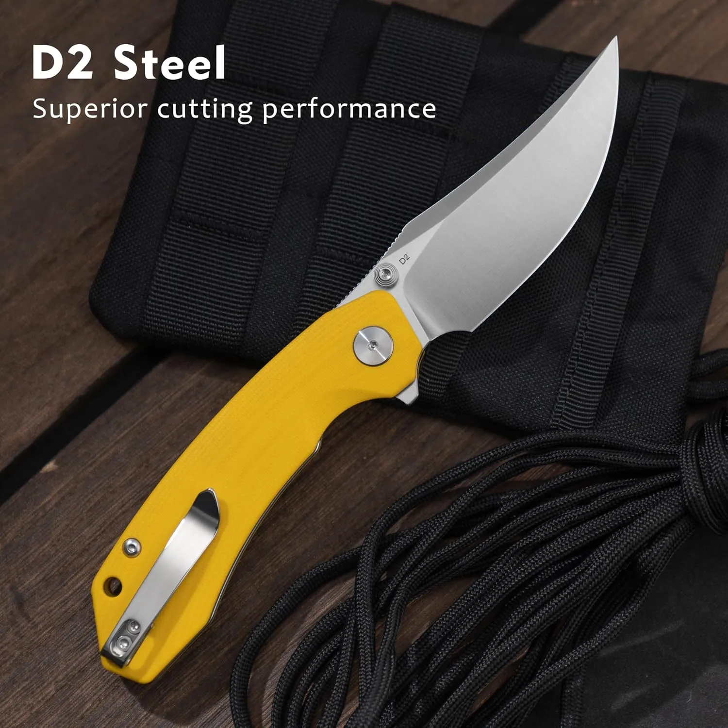 Bowie Pocket Knife, EDC Knife, Folding Knife with 3.4'' D2 Steel Blade, Hunting Knife with G10 Scales for Camping, Survival - Suitable for Men & Women-G059YW