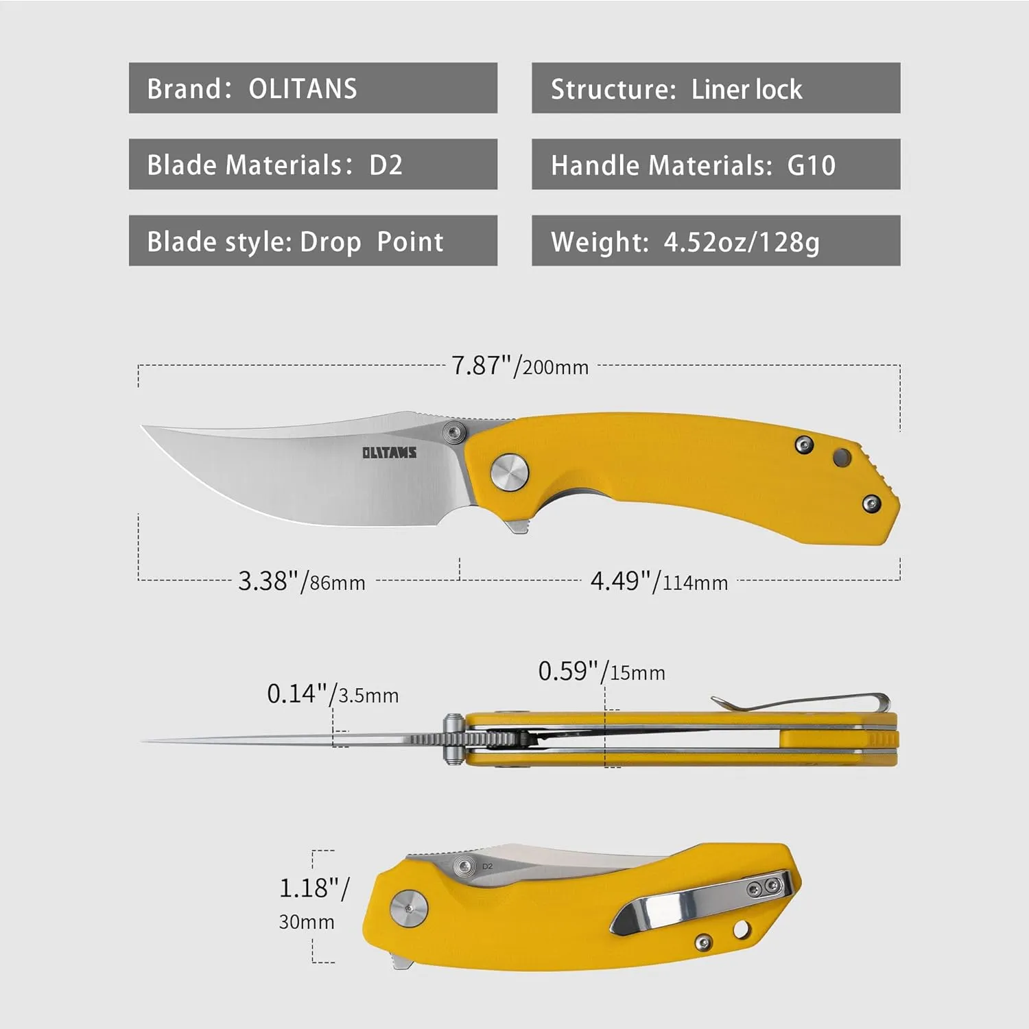 Bowie Pocket Knife, EDC Knife, Folding Knife with 3.4'' D2 Steel Blade, Hunting Knife with G10 Scales for Camping, Survival - Suitable for Men & Women-G059YW
