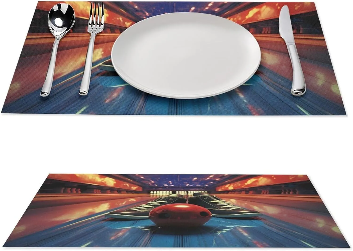 Bowling Shoes and Balls Placemats Heat Resistant PVC Table Place Mats Reusable Placemat for Indoor Outdoor Kitchen Decor 4 PCS
