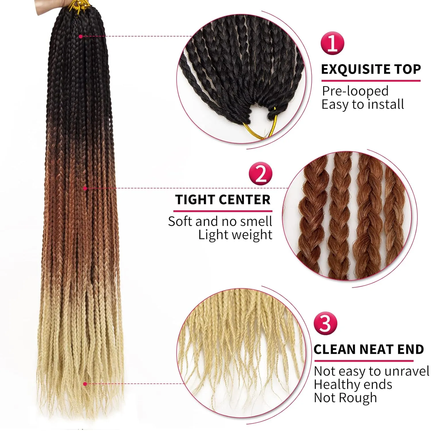 Box Braids Crochet Hair 6Packs Crochet Box Braids 22Inch Pre-looped Synthetic Crochet Braids for Black Women (1B/30/613, 22inch)