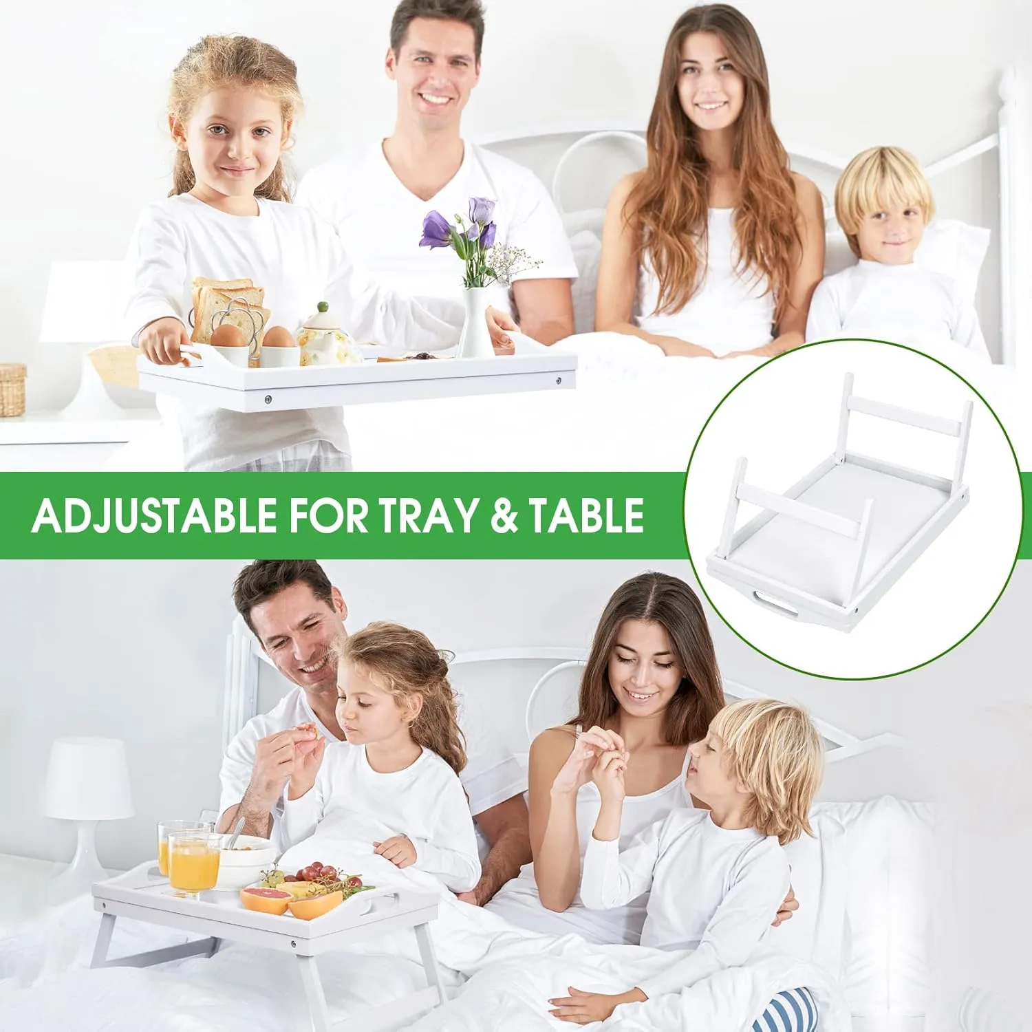 Breakfast Tray Folding Legs with Handles Kids Bed Tray Table for Sofa Eating,Drawing,Platters Bamboo Serving Lap Desk Snack Tray