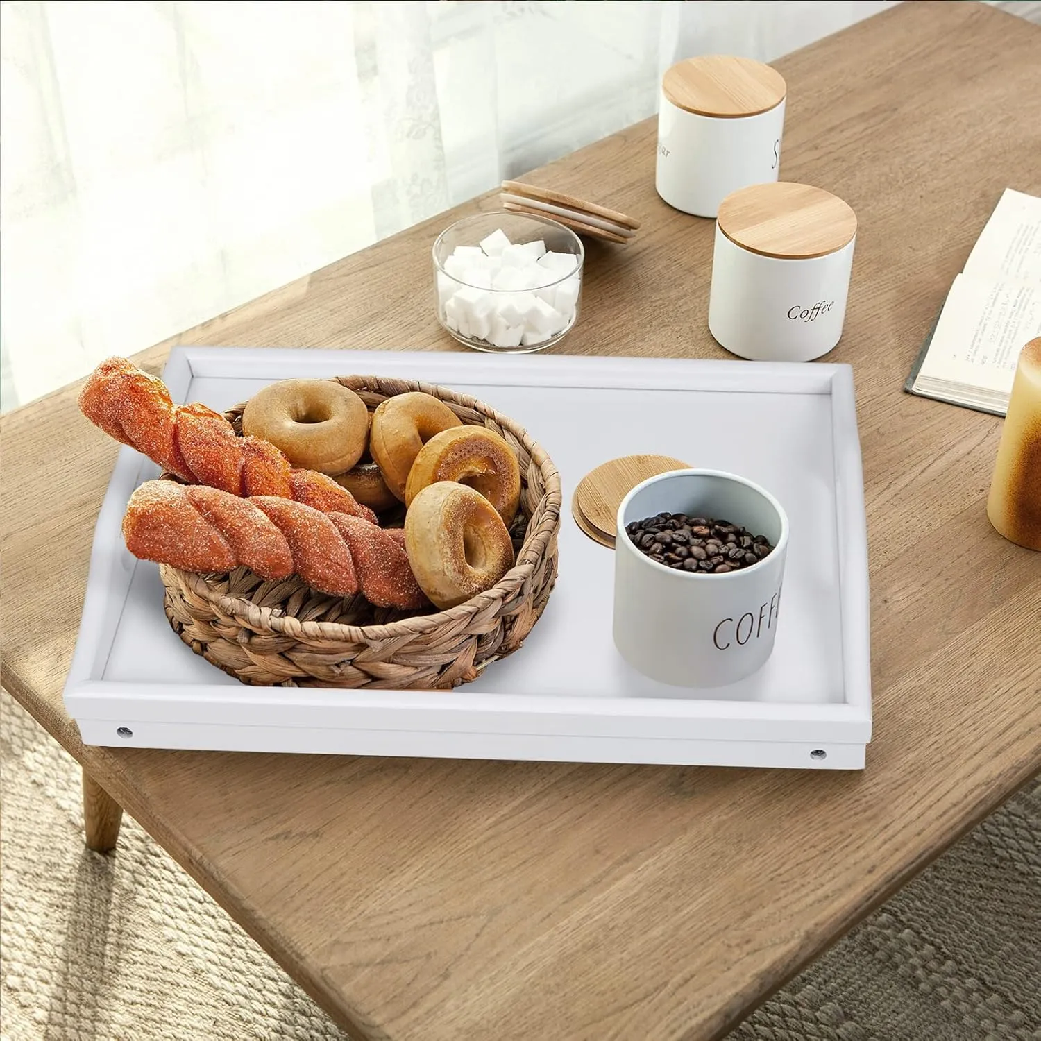 Breakfast Tray Folding Legs with Handles Kids Bed Tray Table for Sofa Eating,Drawing,Platters Bamboo Serving Lap Desk Snack Tray