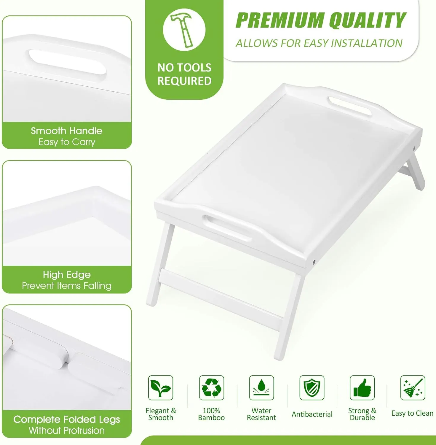Breakfast Tray Folding Legs with Handles Kids Bed Tray Table for Sofa Eating,Drawing,Platters Bamboo Serving Lap Desk Snack Tray