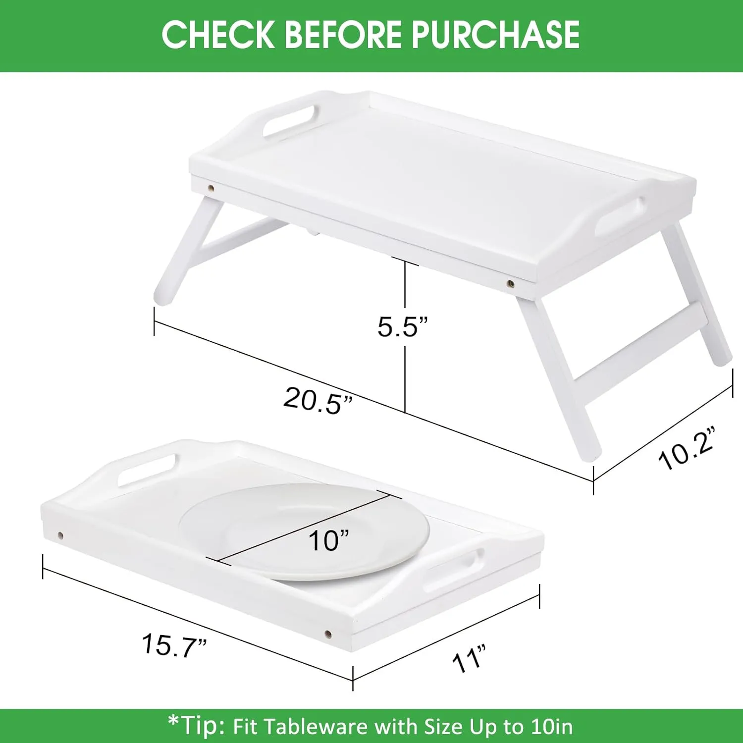 Breakfast Tray Folding Legs with Handles Kids Bed Tray Table for Sofa Eating,Drawing,Platters Bamboo Serving Lap Desk Snack Tray