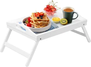 Breakfast Tray Folding Legs with Handles Kids Bed Tray Table for Sofa Eating,Drawing,Platters Bamboo Serving Lap Desk Snack Tray